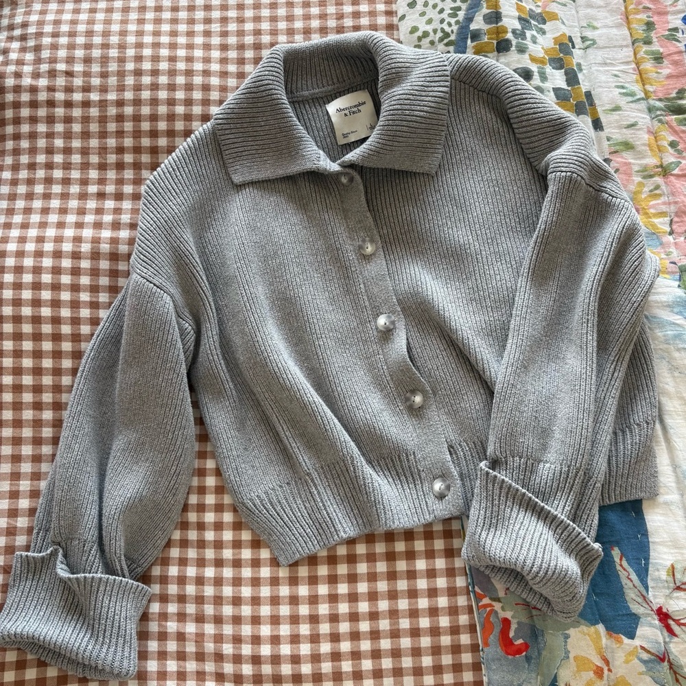 A&F Women's Gray Button-Up Sweater